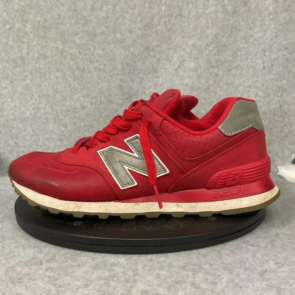 New Balance 574 Mens Red Grey Low Top Sneakers ML574SYD Running Shoes Size 9